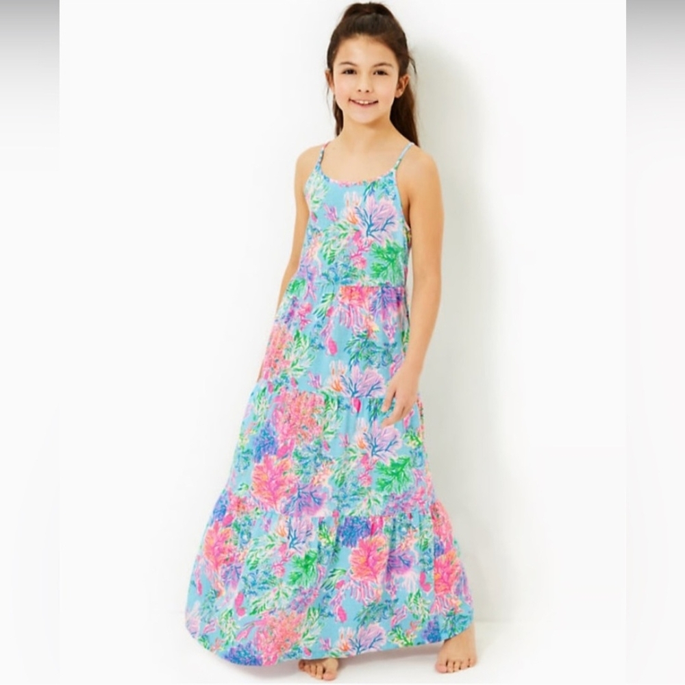 Lilly Pulitzer Girls Harleigh Maxi Dress Tiered Celestial